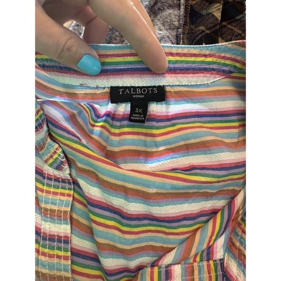 Talbots Rainbow Stripe Short Sleeve V-Neck Cold Shoulder Tied boho festival - Picture 8 of 9